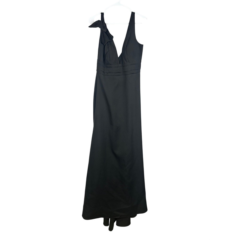 Mac Duggal Black Sleeveless V Neck Bow Detail Mermaid Formal Gown Dress Size 8
